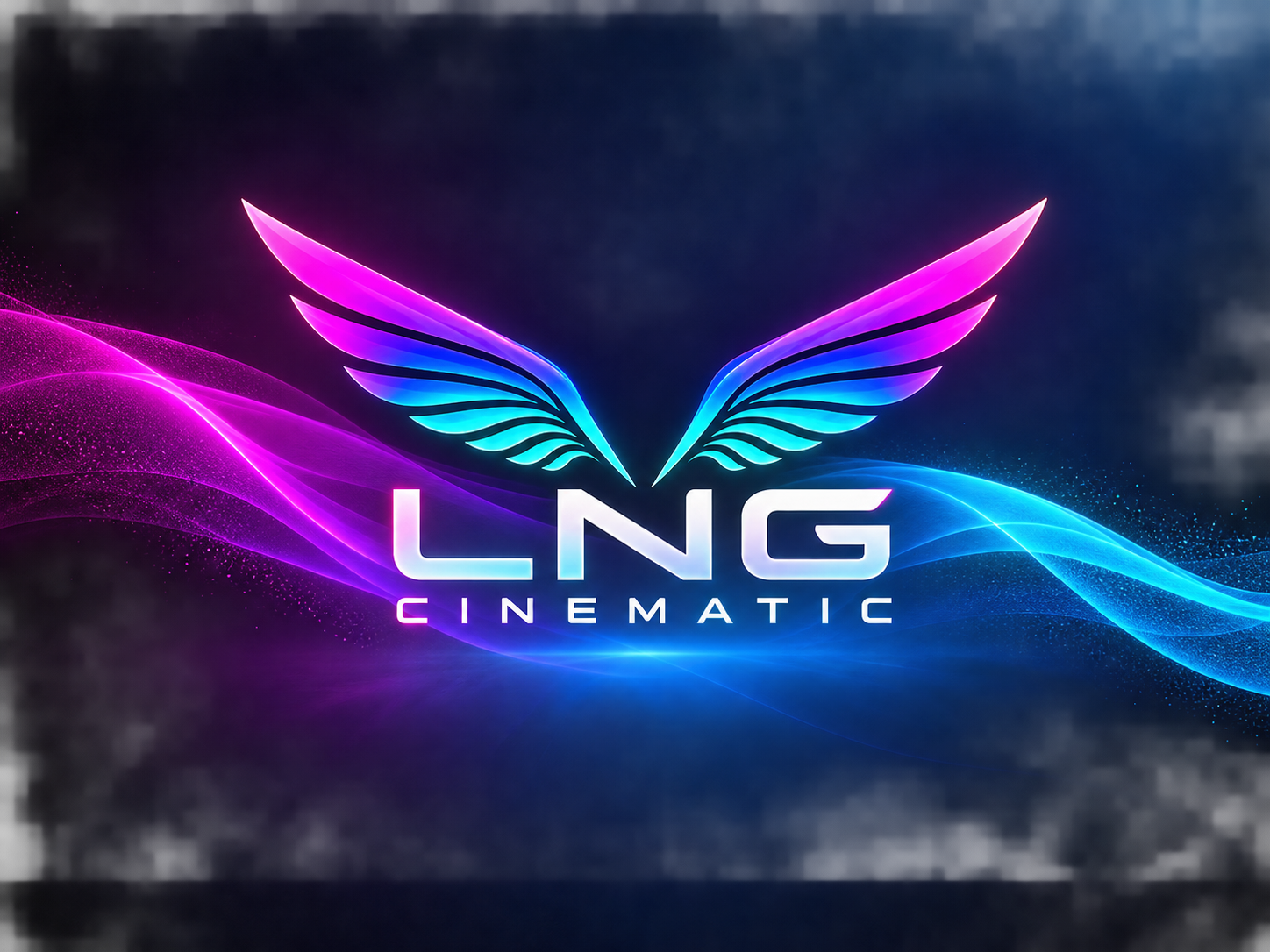 LNG Cinematic — neonowe skrzydła i fala w kolorach magenty, fioletu i turkusu
